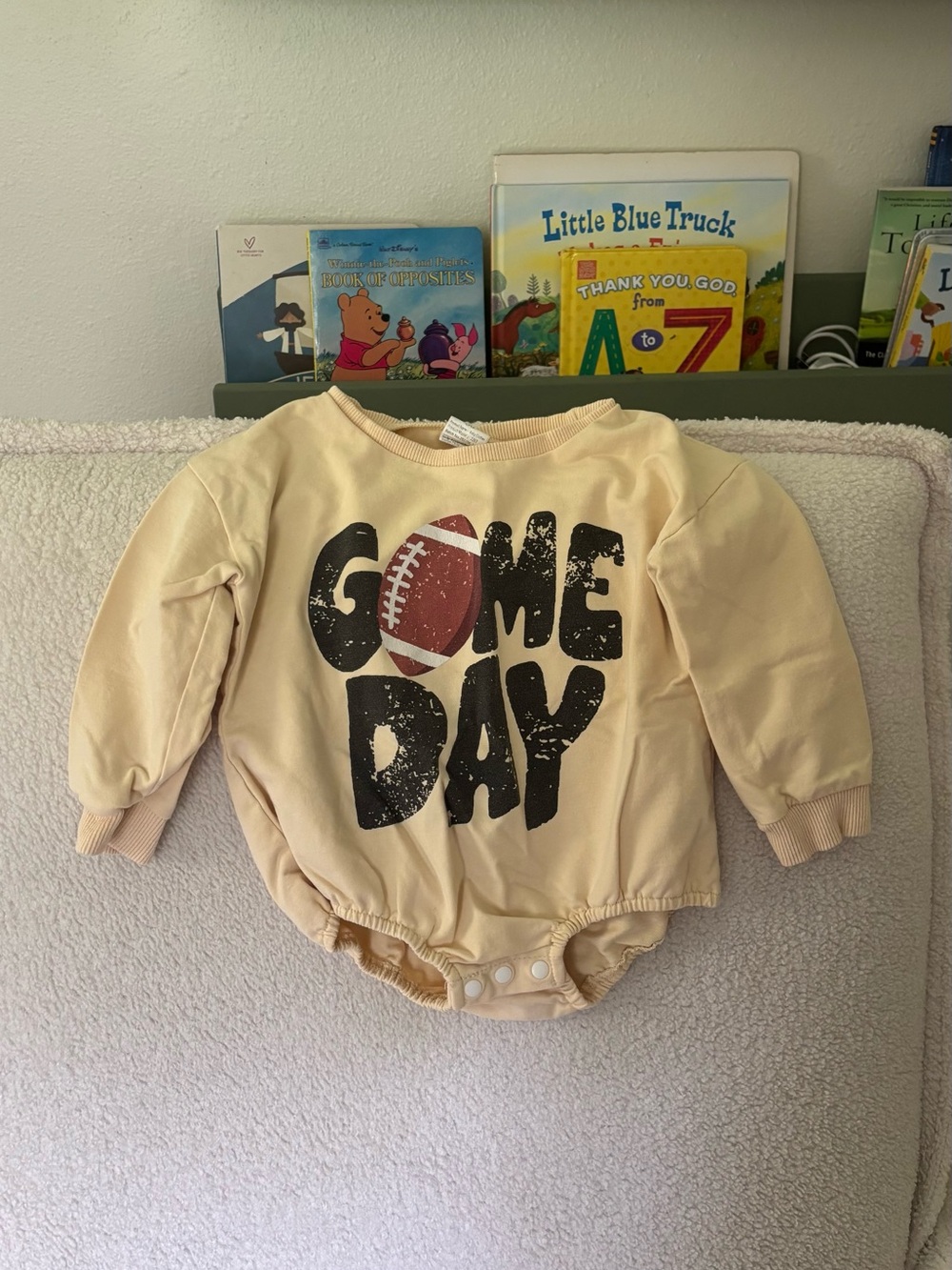 Kids "Game Day" Football One-Piece Bodysuit - Cream